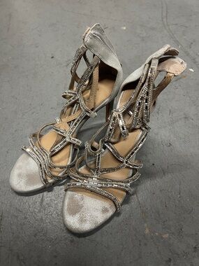 Antonio Melani Leather Embellished Heel Silver